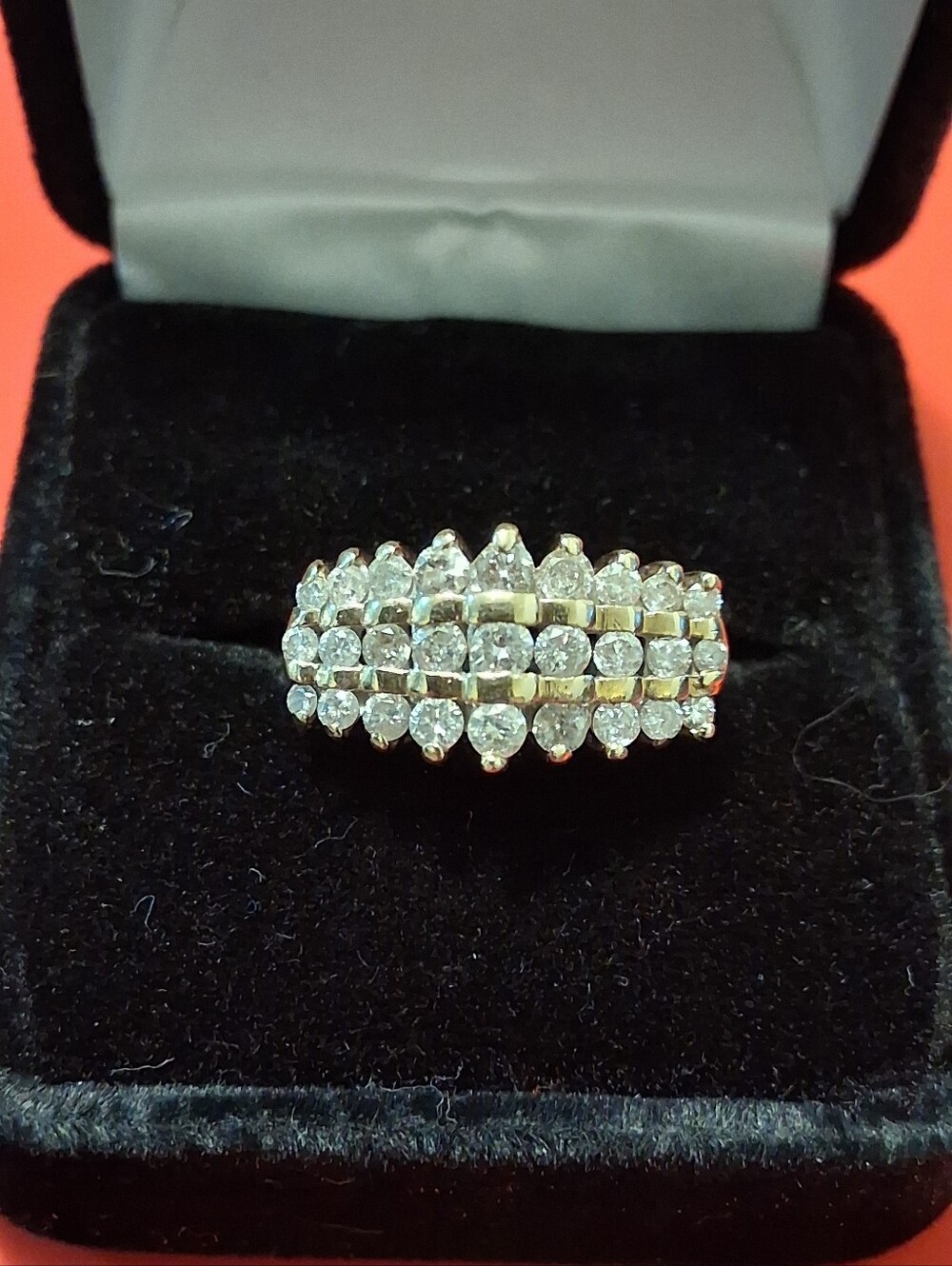 Yellow Gold Cluster Diamond Band - 10k Round Brilliant 1.10 ctw Ring Size 7 - Picture 2 of 9